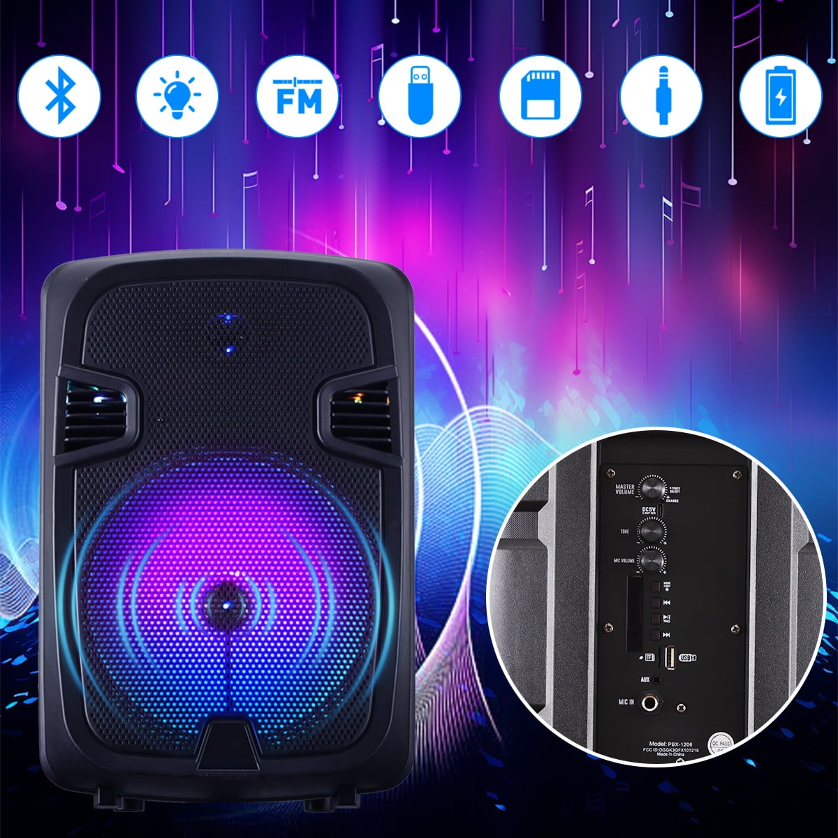 RIDWIND Large Bluetooth Party Speaker with 12" Woofer, Portable Rechargeable Sound System, LED Lights, Karaoke Mic, TWS Stereo, FM Radio, AUX/USB/TF, Bass Boost