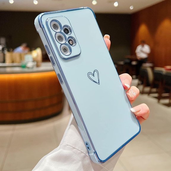Compatible with Samsung Galaxy A52/A52S Case for Women Girls, Cute Love Heart Pattern Electroplated Design Soft Slim TPU Protective Bumper Cover for Samsung Galaxy A52/A52S-Blue