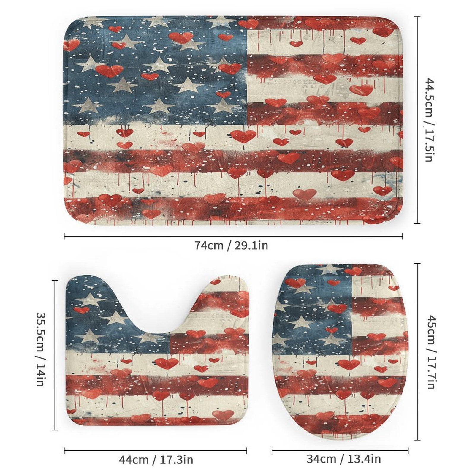 4th of July 4 Piece Shower Curtain Sets, Non-Slip Rugs, Toilet Lid Cover And Bath Mat, for Bathroom Decor Set, 72" X 72"
