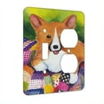 thumbnail image 1 of KuzmarK™ 2 Gang Single Toggle / Single Duplex Wall Plate - Welsh Corgi with Patchwork Quilt Dog Art by Denise Every, 1 of 1