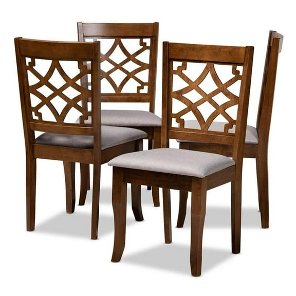 Bowery Hill Gray Fabric Walnut Finished Wood 4-Piece Dining Chair Set