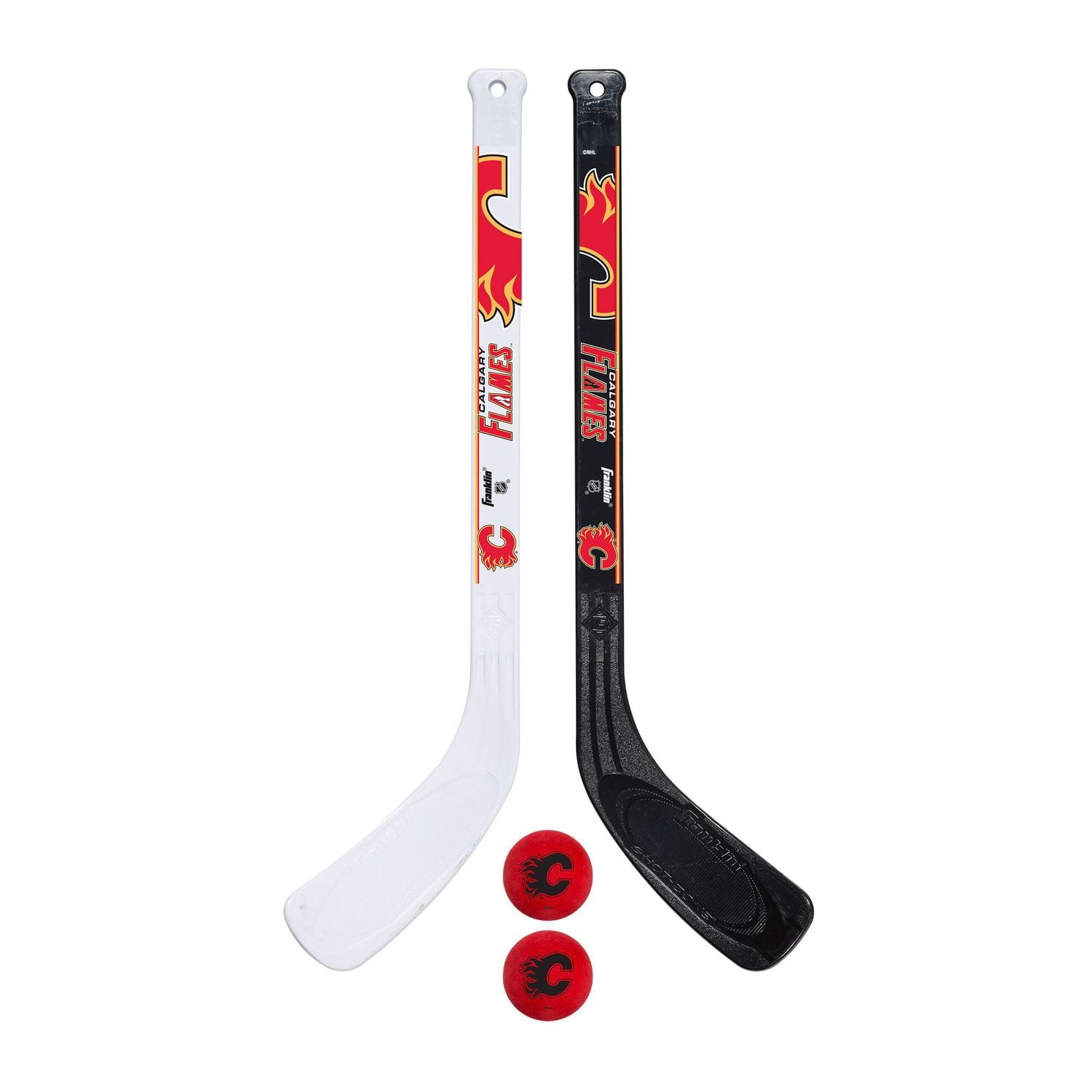 Franklin Sports LNH Ensemble de bâton de hockey miniature pour joueur des Flames de Calgary, 2 bâtons and 2 balles