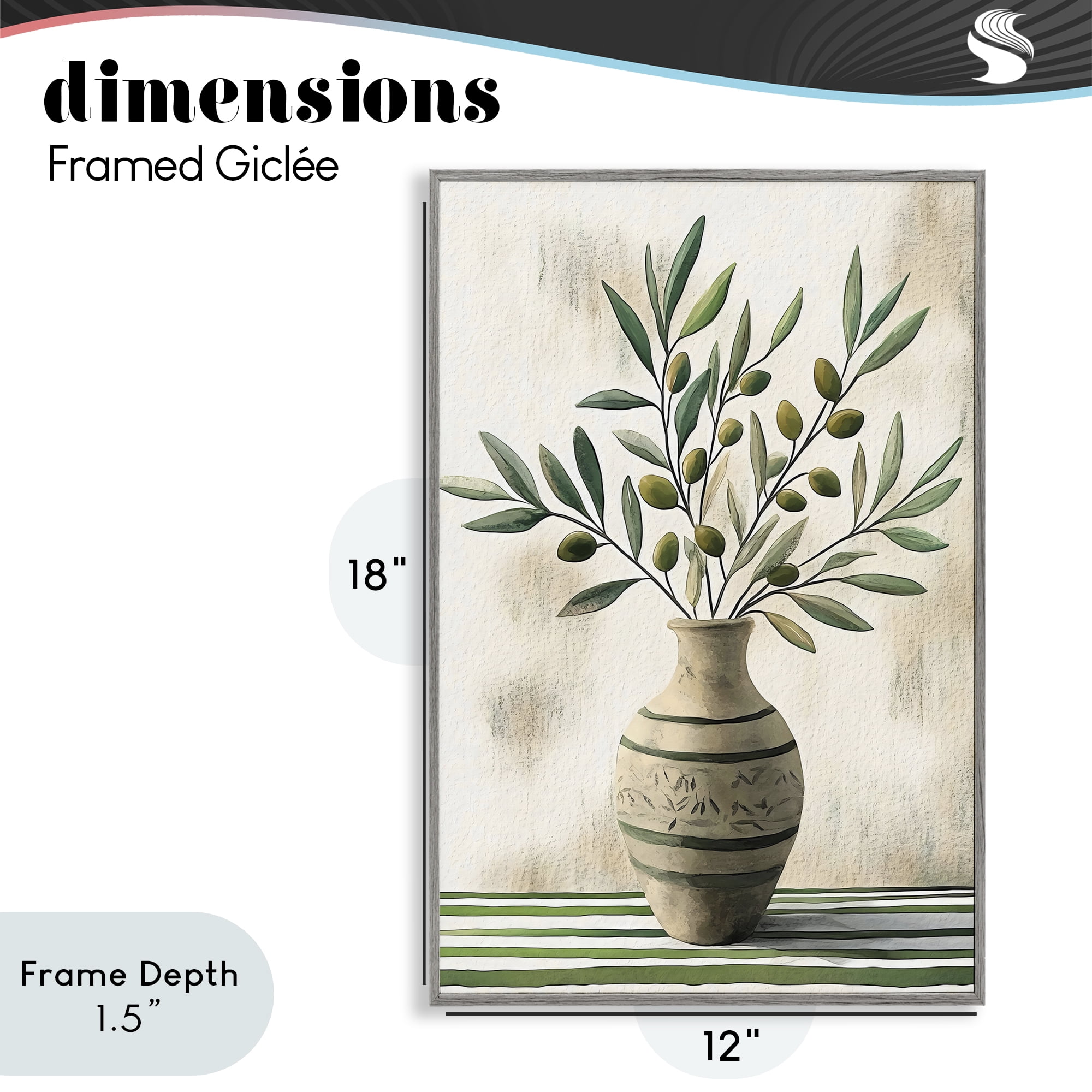 Stupell Industries Vase of Olive Branches Gray Framed Giclee Art, design by Creative Studio
