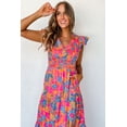 thumbnail image 6 of Women's Rose Red Boho Floral V Neck Ruffle Tiered Long Dress, 6 of 8