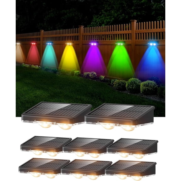 Solar Fence Lights, Outdoor IP65 Waterproof LED, RGB Fence Lights Solar Powered 7 Colors, for Wall, Patio, Deck, Backyard, Garden, Pool, Railing (8 Pack)