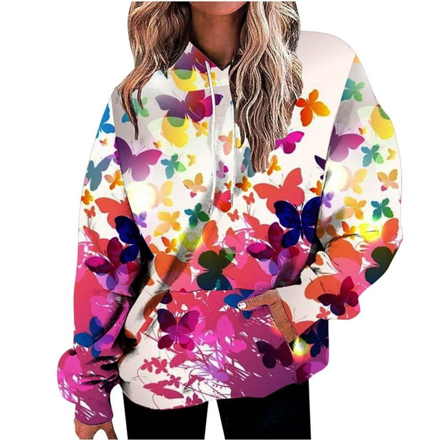 Pntutb - Blusa de manga larga con bolsillo estampado a la moda para mujer, tops casuales, sudaderas con capucha Pntutb Pntutb-4228