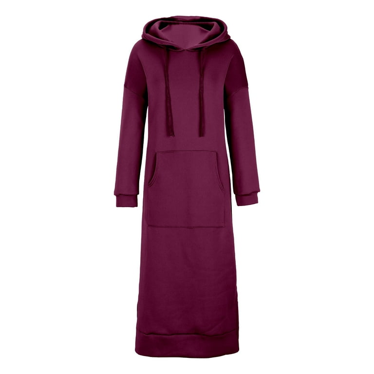 LYXSSBYX Women Plus Size Women's Fashion Round Neck Winter Warm Color Long  Sleeve Pocket Long Dress