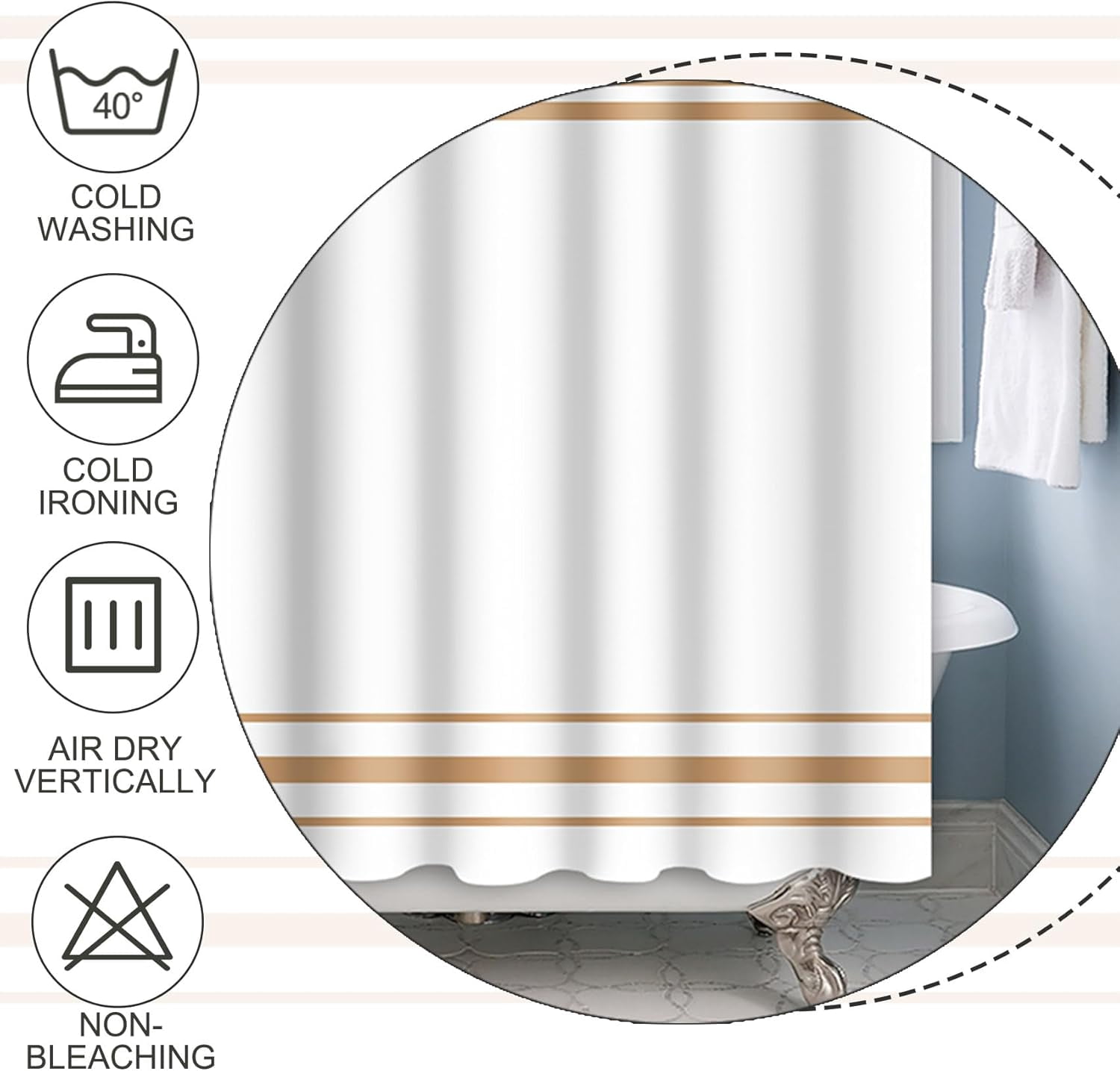 Striped Shower Curtain for Bathroom Minimalism Style Shower Curtain Set Brown and White Stripes Shower Curtains Dormitory Cubicle Waterproof Fabric Shower Curtain with Hooks 72x84 Inches