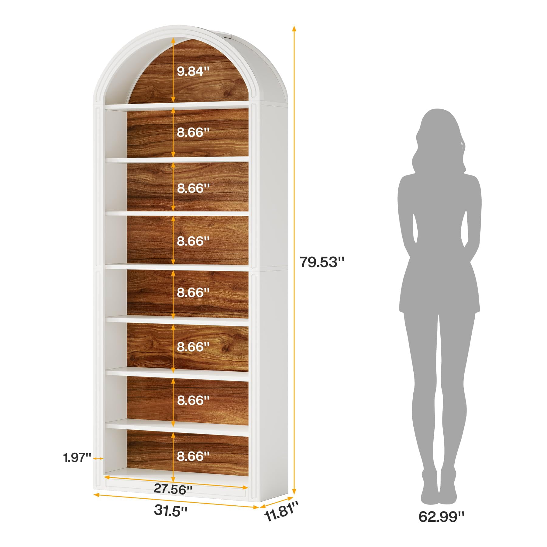 Fnova 79.5" Arched Shoe Storage Cabinet, 8-Tier Wooden Shoe Organizer Rack for 35 Pairs, Adjustable Shelves, White