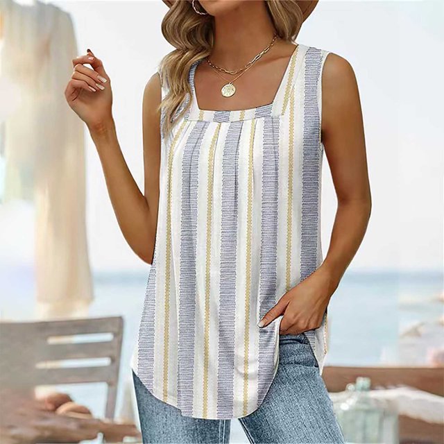 LSLJS Débardeurs pour Femmes T-shirt Ample Confortable à Col en V Imprimé Mode pour Femmes Blouse Sans Manches Hauts Décontractés