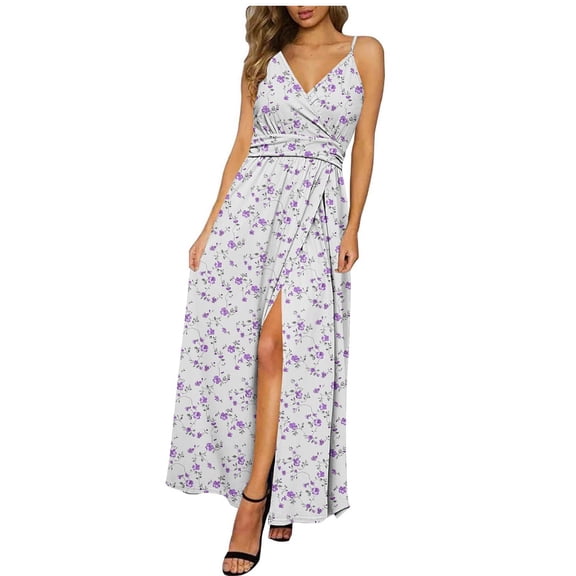 Vetsdori Womens Sleeveless Maxi Dresses Holiday Slip Dress Sundress Tank Solid Color V-Neck,Pleated Beach Dress for Ladies Summer