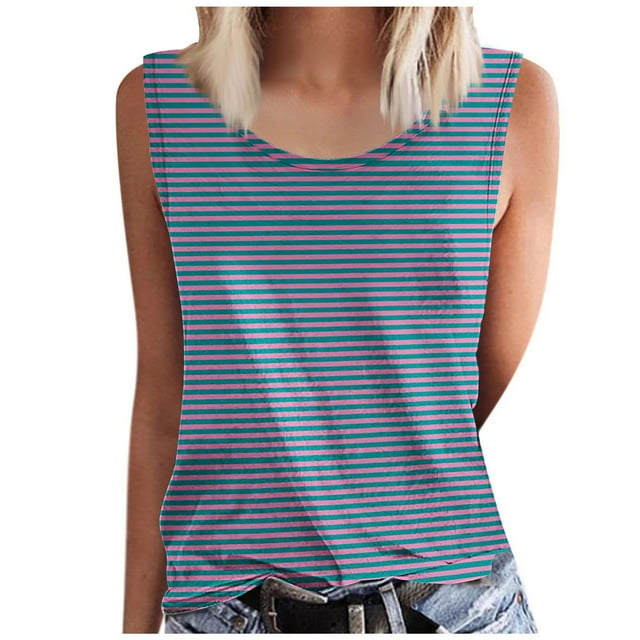 UPPADA Débardeur Décontracté pour Femmes Grande Taille Col Rond T-Shirts Basiques Sans Manches pour l'Été Marine, 2TG