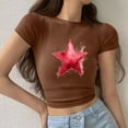 thumbnail image 5 of Blczomt Plus Size Tops for Women Short Sleeve Crop Lightweight Basic Tees Brown Crew Neck Trendy Star Print Shirts for Women, 5 of 6