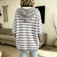 thumbnail image 5 of Pullover Sweaters for Women Oversized Hooded Side Slit Knit Winter Fall Clothes 3/4 Batwing Sleeve Striped Fashion Clothing Casual Drawstring Sweater Pullover Gray XXL, 5 of 7