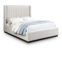 Meridian Furniture Logan Beige Linen Textured Fabric Queen Bed