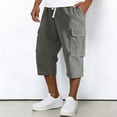 thumbnail image 2 of Dwelliawo Corduroy Men's Cargo Shorts Casual Capri Shorts Long Multi-Pockets 3/4 Pants Summer Hiking Elastic Waist Below Knee Pants Gray XL, 2 of 10