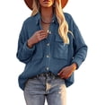 thumbnail image 4 of Uhndy Corduroy Jacket Womens Flannel Jacket Long Sleeve Button Down Shirt Collared Tops B-Brown XL, 4 of 4