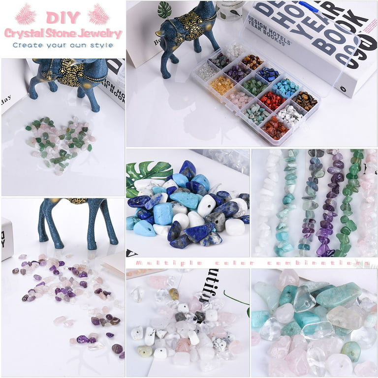 Jcutelry Irregular Crystal Chips Beads for Jewelry Making Nature Gemstones Beads Kit with Gold Silver Enamel Metal Charms Pendants for Adults DIY Ring