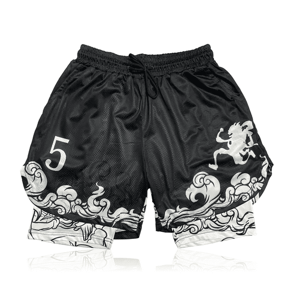 Anime Shorts - Breathable Mesh Running Gear Sweat Gym Short, Stretch Compression Lined Swim Trunks Men Women Workout Basketball Athletic Sport Graphic with Soft Pockets and Towel Holder-XL