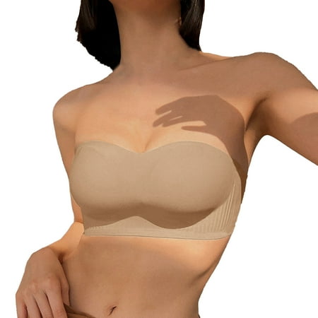 Fsqjgq Strapless Bra for Women Non Slip Push Up Bras Comfortable Lifting Sagging Bandeau Seamless Wireless Bra Womens Sports Bras Tops C Khaki