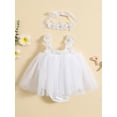 thumbnail image 3 of Baby Girl Two Piece Outfits Summer Mesh Sleeveless Romper Dress and Stretch Headband Cute Clothes, 3 of 10