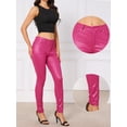 thumbnail image 2 of DARING DIVA Women High Waist Stretch Legging Faux Leather Pants Small Hot Pink, 2 of 6