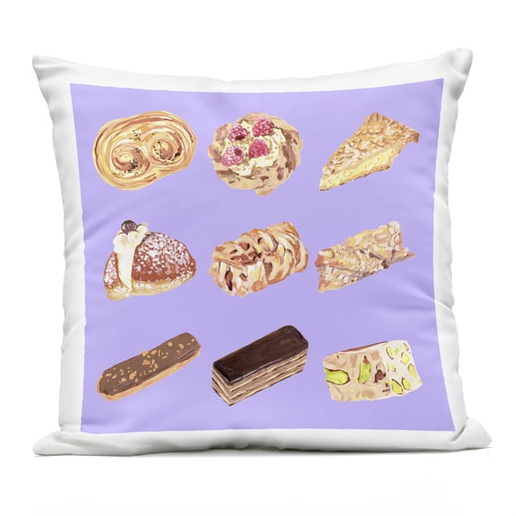 Stupell Industries Bakery Goods on Purple Design by Melissa Wang Outdoor Printed Pillow