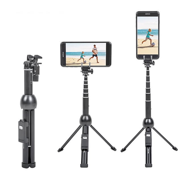 Yunteng 2 en 1 teléfono plegable portátil Selfie Stick Trípode 7 secciones 113 cm Cabezal de bola giratorio de 360 grados con abrazadera de teléfono Control remoto YUNTENG Trípode de teléfono