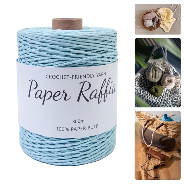 papel rafia, cinta rafia, bricolaje, suave, redondo, ligero, regalos, cuerda papel retorcida, artesanías, para sombreros sol, Azul claro