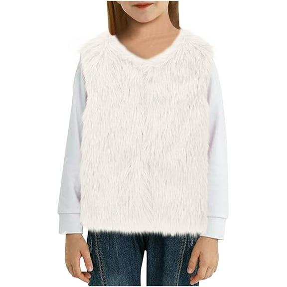 Kaemgyyd Fleece Vest Jacket for Toddler Girls Fashion Warm Sleeveless Pullover Sherpa Plush V Neck Coat 4-14 Years