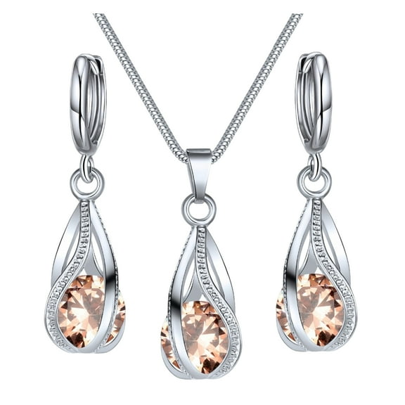 HUANLEDASH Silver Drop Jewelry Set for Women Cubic Zircon Teardrop Dangle Earrings And Necklace Set for Wedding Bridal Accessories