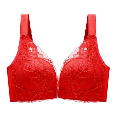 Clearance!Uooqdmx Bras for Women Bralettes for Women Comfortable Front Buckle Bra Back Summer Large Size Adjustable Bra Front Closure Bras for Women Red 36