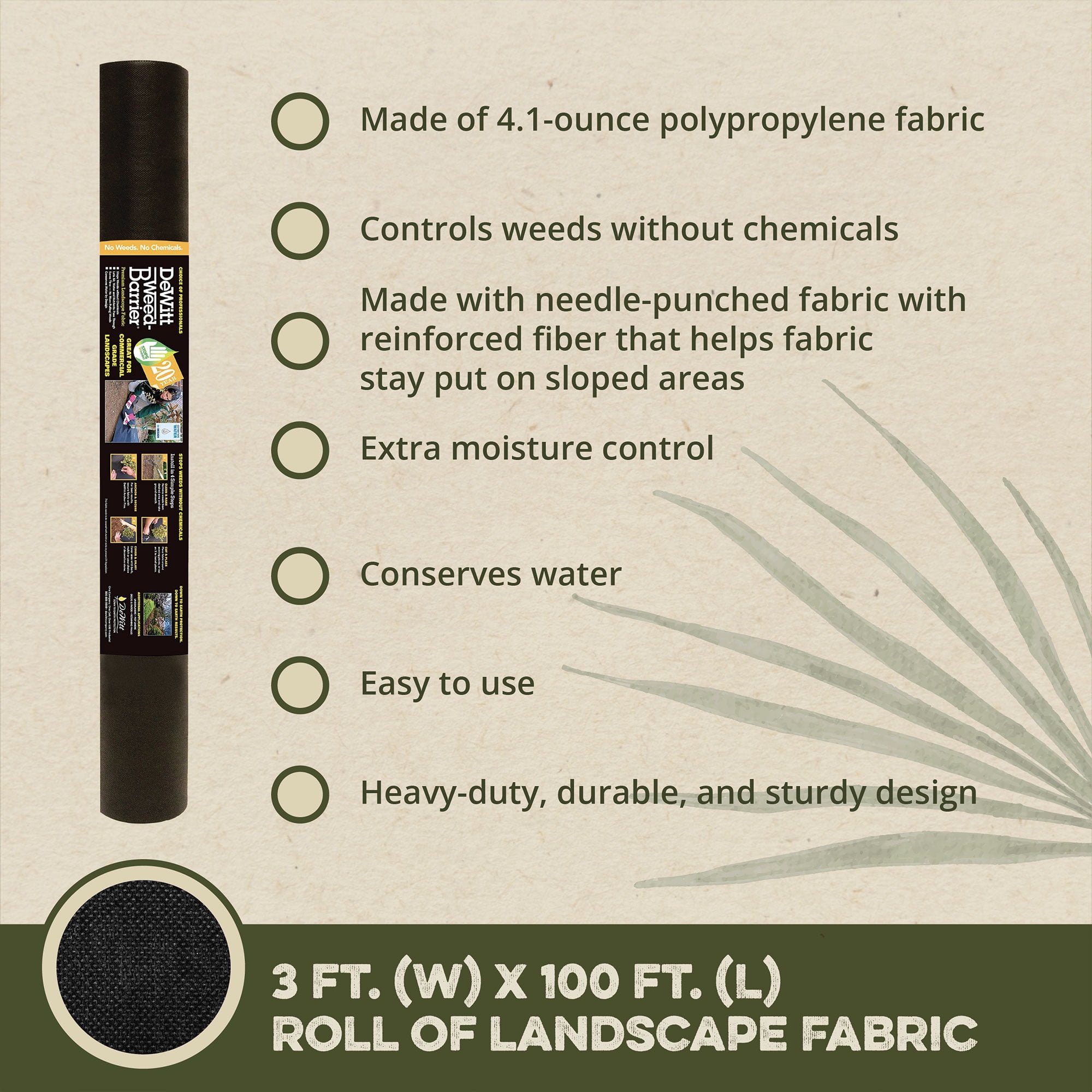 DeWitt Professional Max Weed Barrier Fabric 4.1 oz, Heavy-Duty Weed Control, 3 x 100 Feet