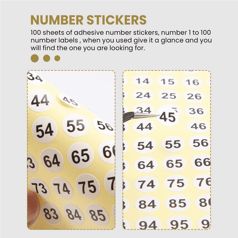 Number Stickers - 1 to 100 Self Adhesive 0.4 Small Round Number 1 - 100
