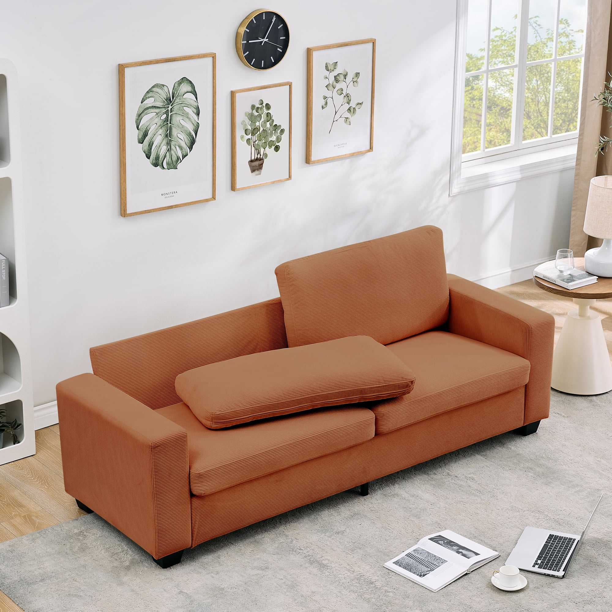 Kicctian 83" Wide 3-Seater Corduroy Couch with Deep Seat, Modern Sofa with Washable Covers and Wide Armrests, Comfortable Loveseat for Living Room, Bedroom, Office or Small Spaces,Red