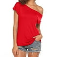 thumbnail image 2 of SereneDome Womens Off The Shoulder Tops Ladies Summer Casual Loose Fit Tunic Tops Cold Shoulder Irregular Short Sleeve T Shirt, 2 of 7
