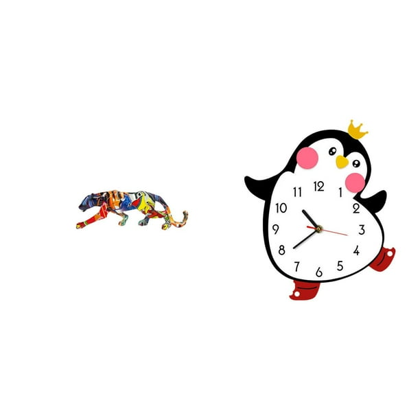 esculturas,estatua de figura decorativa andante,Reloj de pared,Reloj de pared silencioso,sin tictac,decorativo,Reloj de pared silencioso Little Penguin,reloj de madera