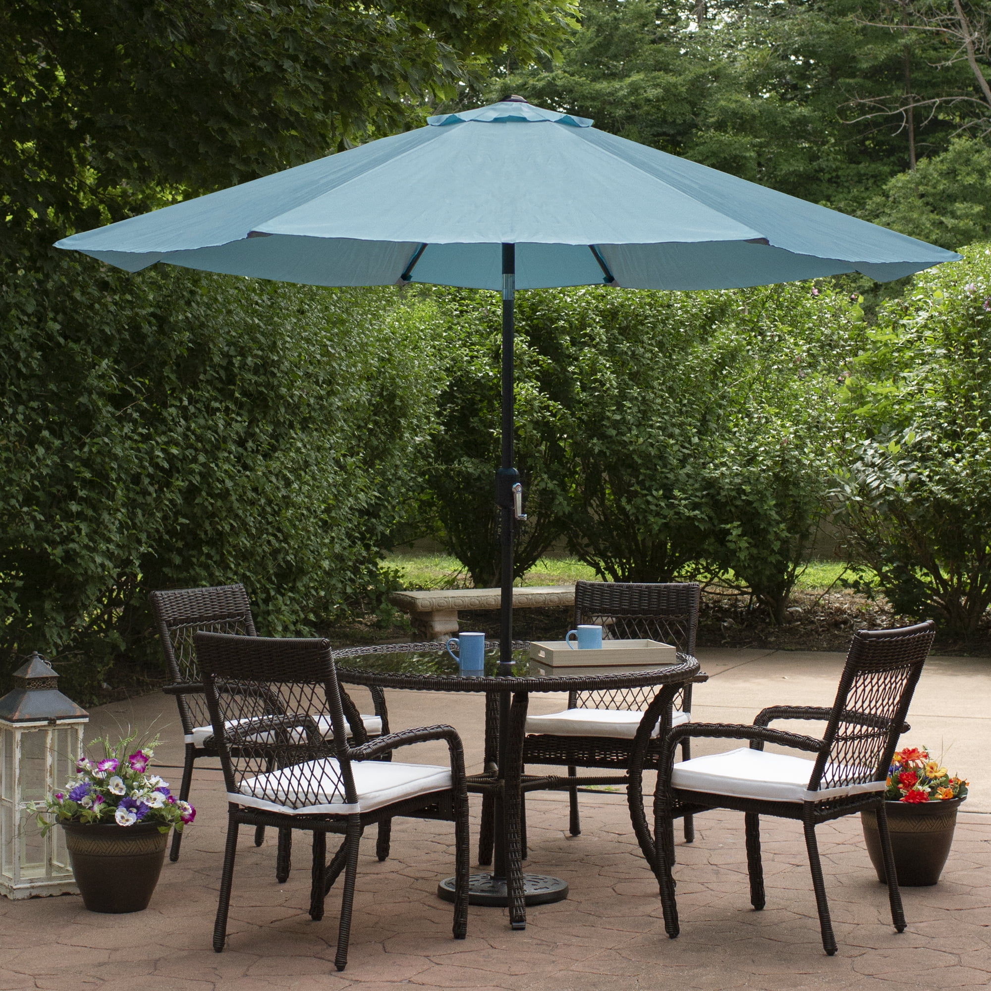 Northlight 9' Outdoor Patio Market Umbrella with Hand Crank and Tilt - Turquoise Blue