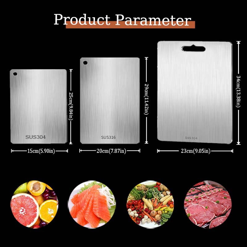 Kitchen Chopping Board, 3 Sizes Stainless Steel Cutting Board for Baby Food Making, Cutting Plate with Hanging Hole for Meat, Vegetables, Fruits, Dough