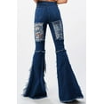 thumbnail image 3 of Purple Candy Womens Juniors High Rise Heavy Distressed Denim Festival Flares (Dark Blue, X-Large), 3 of 5