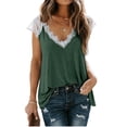 thumbnail image 2 of Camiseta de mujer Encaje Cuello en V Sin mangas Casual Loose Girl Summer Top, Verde, M seitruly AP001333-07, 2 of 7