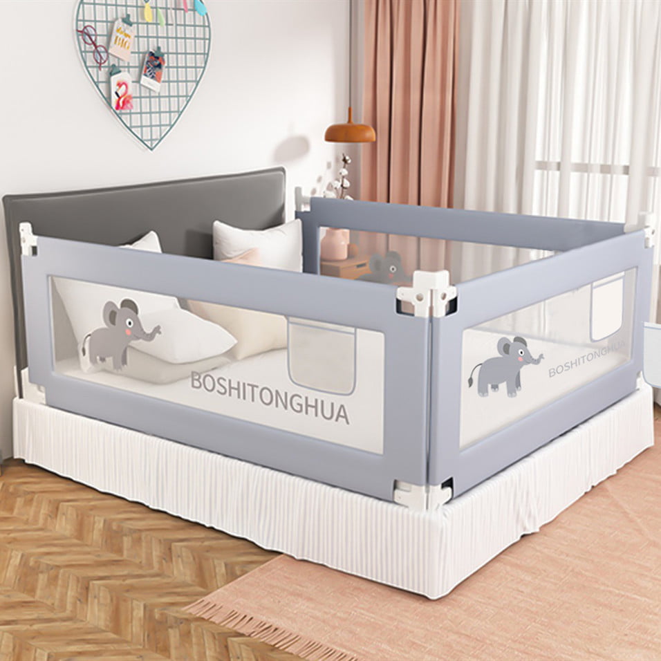 Full Size Queen & King Mattress Safety Baby Bedrail for Kids Twin Extra Long Bed Guard for Convertible Crib Double HONEY JOY Bed Rails for Toddlers Gray Foldable Swing Down Bedside Rail 
