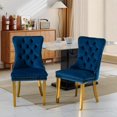 thumbnail image 3 of JESTOP Velvet Dining Chairs Set of 2, Tall Back Side Chair, Modern Upholstered Side Chair with Button Back Ring, Gold Plated Stainless Steel Legs (Blue), 3 of 7
