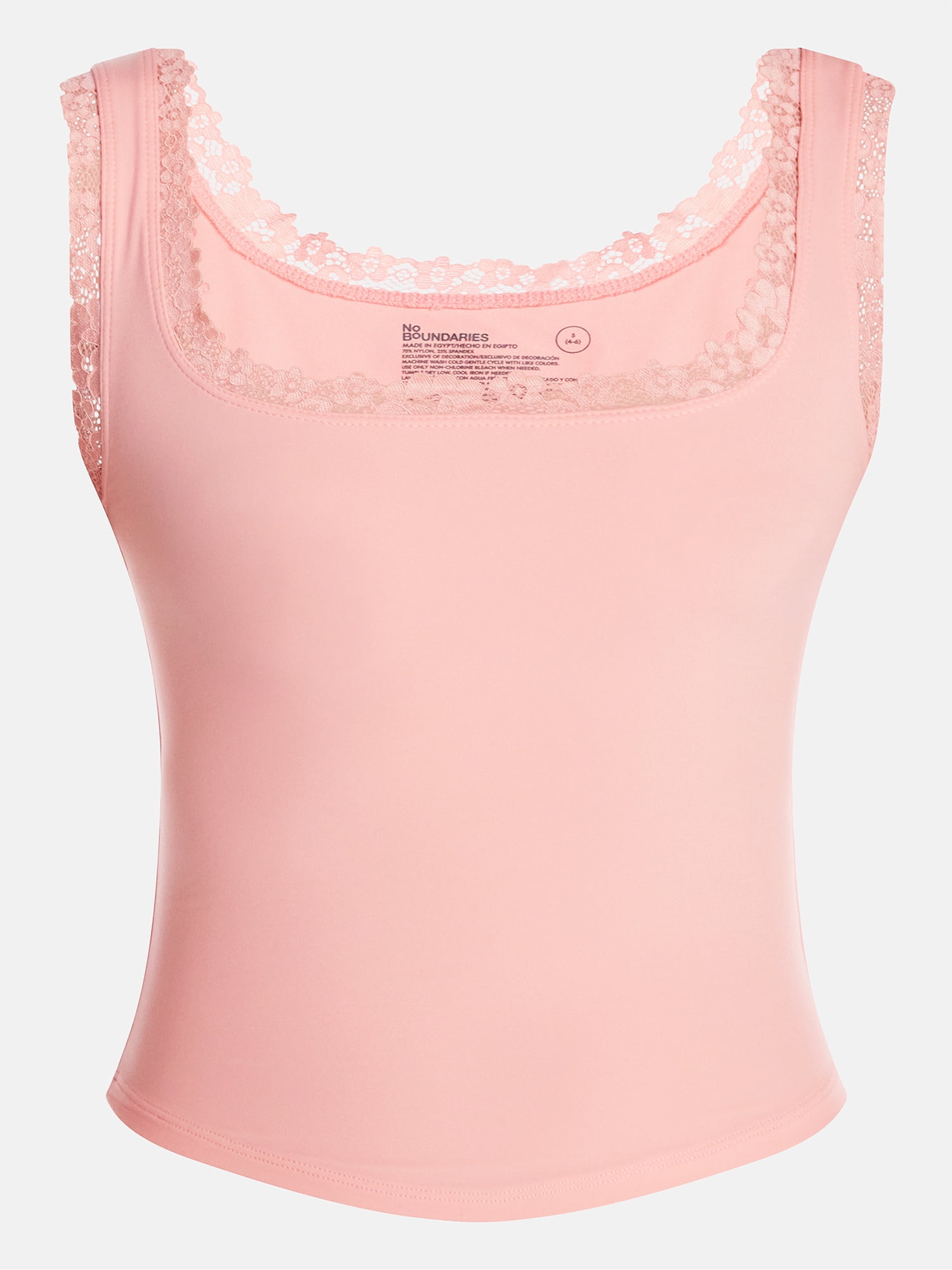 No Boundaries Fit Stretch Lace Trim Tank Top, Women's XS-XXXL