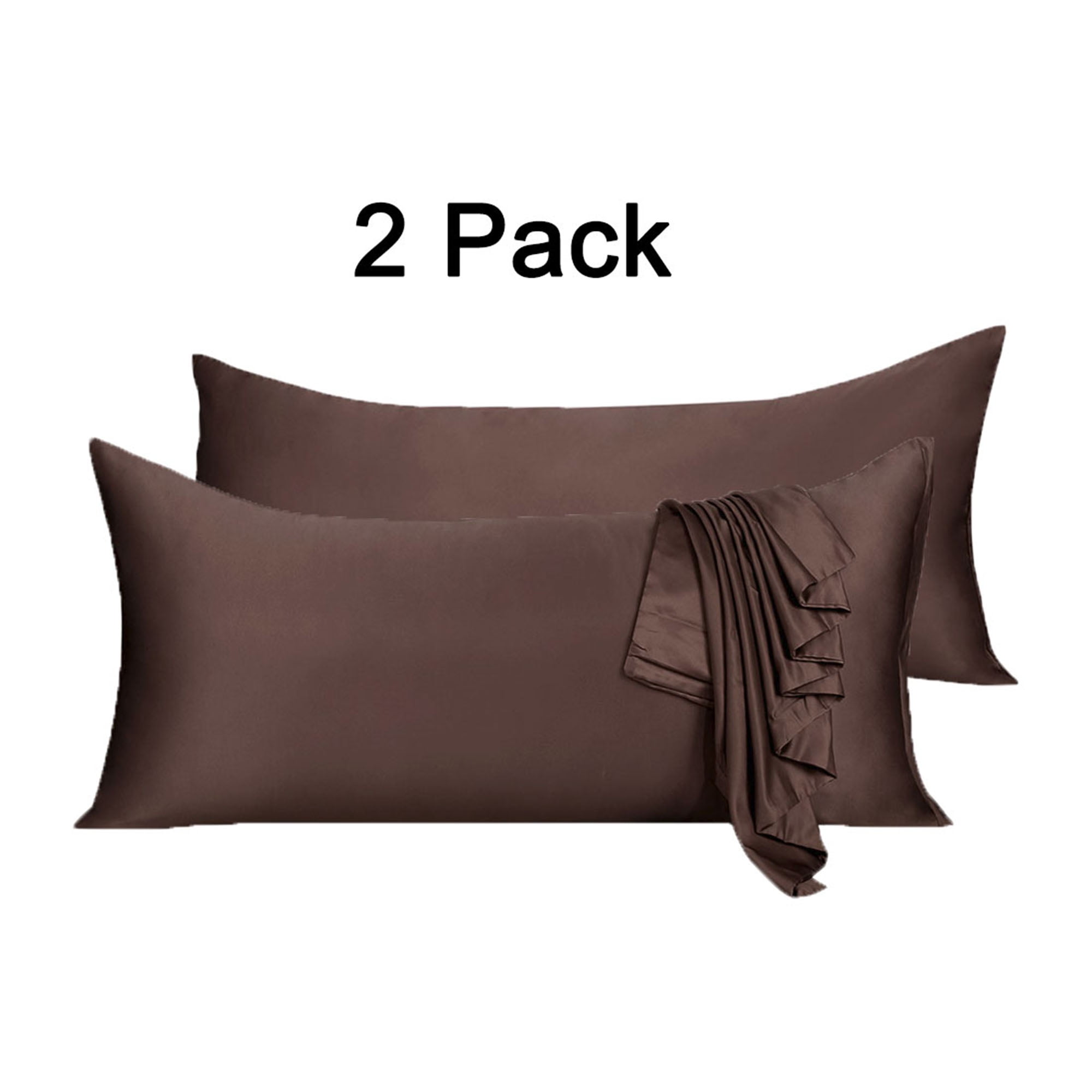 PiccoCasa Zippered Silky Satin Body Pillow Cover 2pcs 21x60 inch Brown