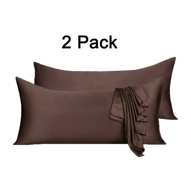 PiccoCasa Zippered Silky Satin Body Pillow Cover 2pcs 21x60 inch Brown