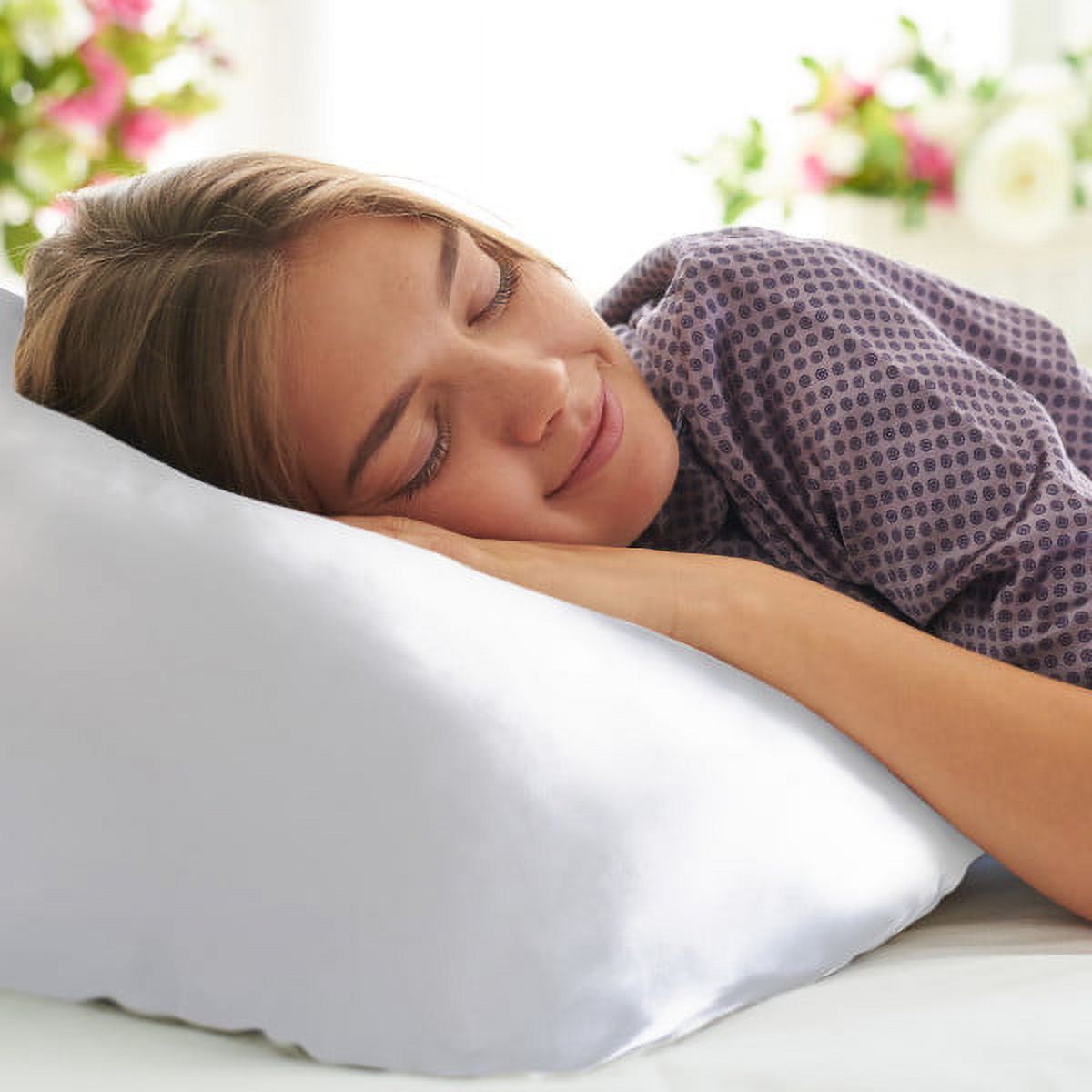 LHC 28” Set of 2 Satin Microfiber Pillowcases Helps Prevent Frizz & Wrinkles for Adult (White)