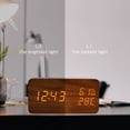 thumbnail image 2 of Rawiri Reloj despertador digital de mesa LED fecha humedad temperatura aspecto madera reloj de pie decoración alarma, 2 of 6
