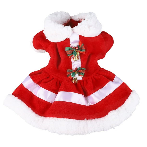 Vestido navideño para perro, cuello de muñeca grueso, cómodo, cálido, lindo, para cachorro, disfraz de fiesta con campana para fiesta, cosplay, L