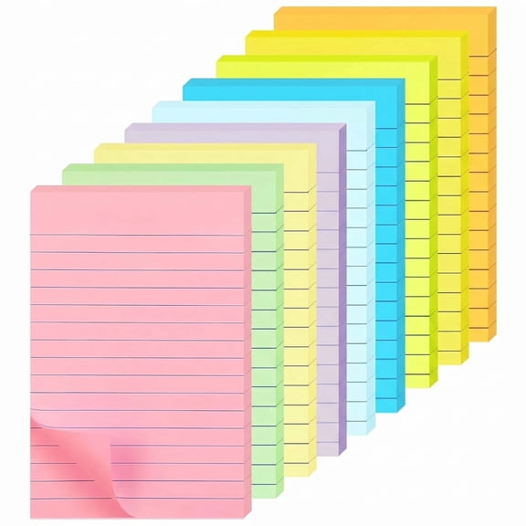 9 Pads 450 Sheets 4" x 6" Lined Sticky Notes, Colorful Large Self-Adhesive Ruled Memo Pads